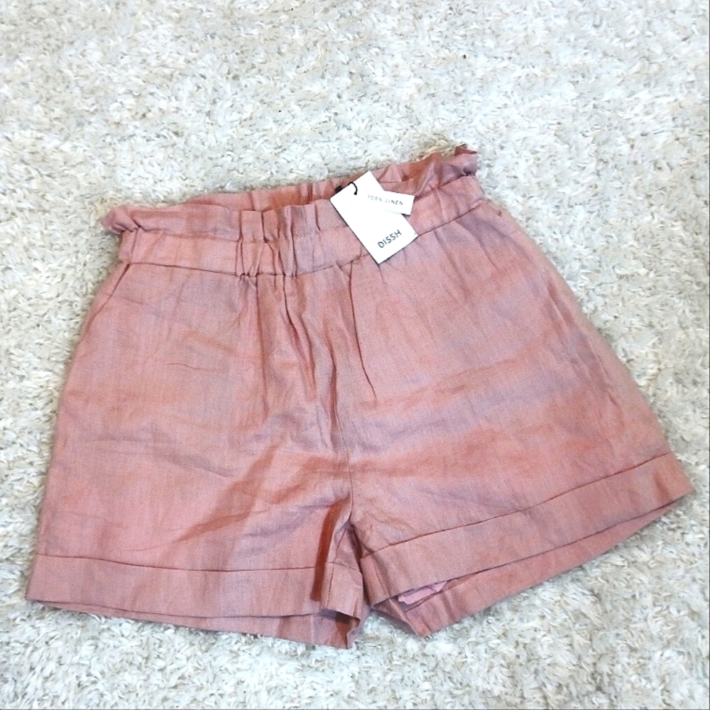 DISSH High-Waist Paperbag Shorts in Dusty Rose